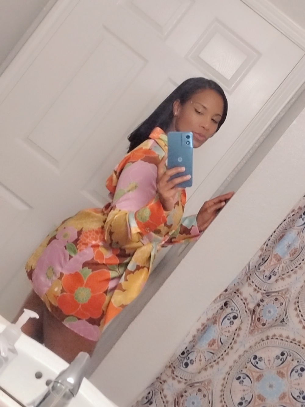 Forever 21 Floral Satin Tie-Waist Mini Dress - Orange, Pink, Yellow, Green